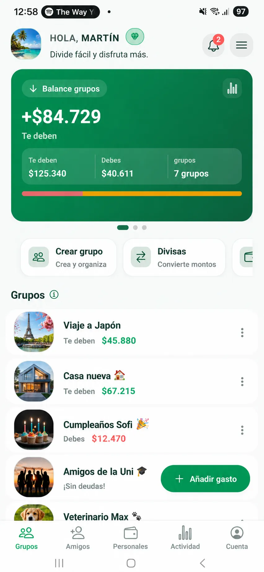 Pantalla real de la app Teilen