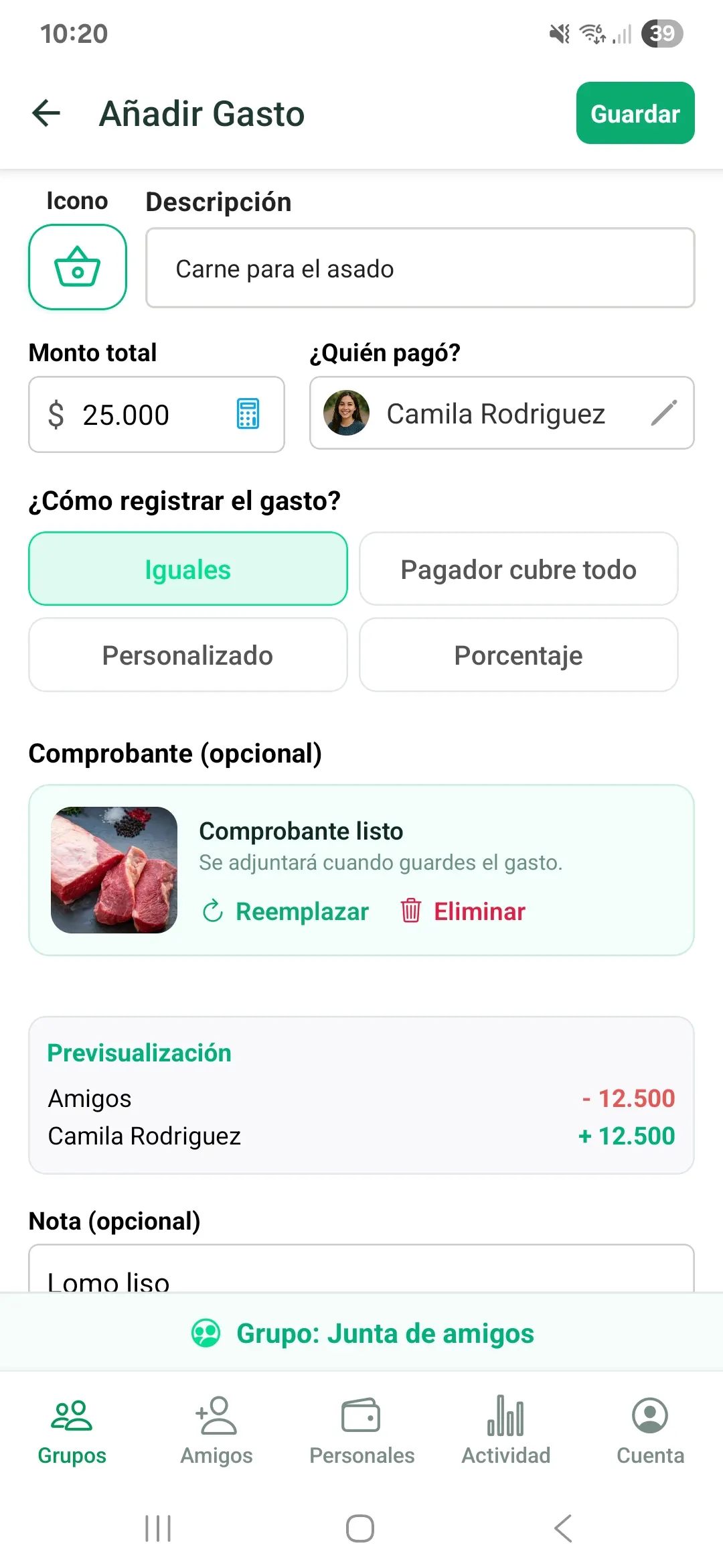Captura de pantalla de Teilen: Programa cuentas
